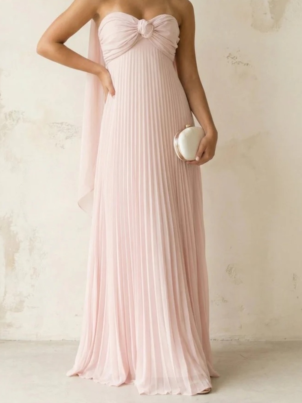 Strapless Pleated Maxi Dress in Blush Pink